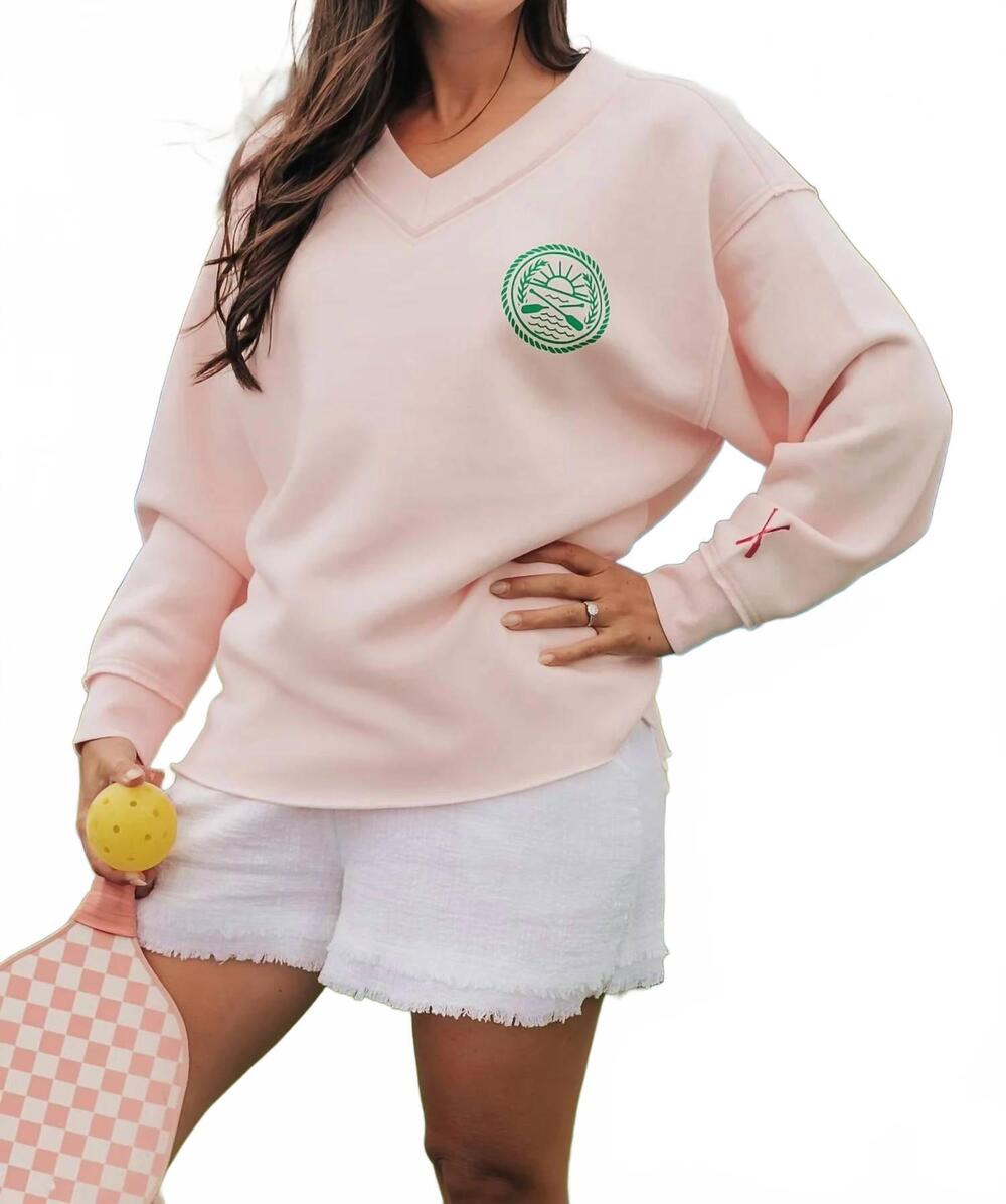 NEW LAKEGIRL cloud fleece v-neck sweatshirt - plus in light pink